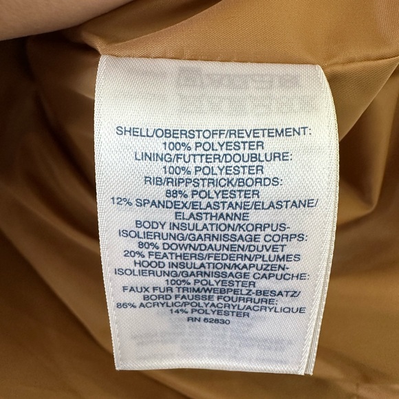 Lands End Down Puffer Parka Jacket with Faux Fur Hood Mid Thigh Tan Size 1X - Picture 13 of 15